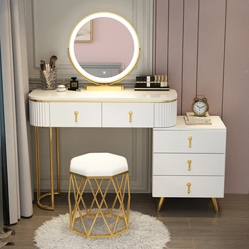 Тоалетка за грим в скандинавски стил с огледало, Скринове за обзавеждане на спалня, Тоалетка с огледало, Маса за грим, Бяла маса, Бяла маса
