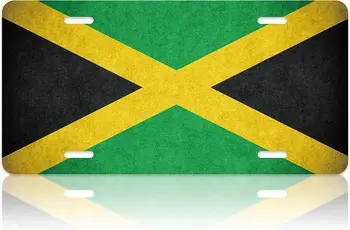 Флаг Ямайка, Ямайски капачка на предния регистрационен номер на автомобил, Ретро Черен Жълт Зелен флаг, регистрационен номер на автомобила, Забавно украса