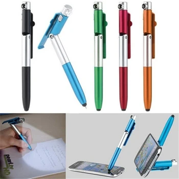 Многофункционална сгъваема химикалка писалка 4 в 1, стилус (фенер + поддръжка) За таблет и мобилен телефон