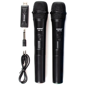 Zansong Uhf USB, 3.5 мм Безжичен микрофон Megaphone Ръчен микрофон с приемник за караоке, високоговорител V20