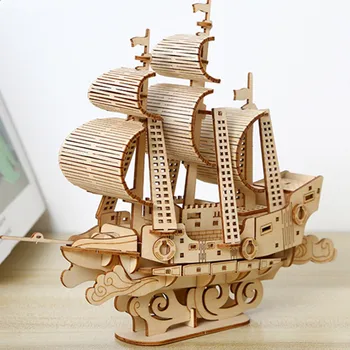 3D Пъзели Дървени Океанская модел на Ветроходна Лодка ръчно изработени, строителни комплекти, играчка-пъзел за деца и възрастни, дървени модел на кораба, комплект