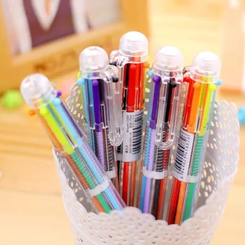 6 в 1 цветен мултифункционален химикалка писалка 0,5 мм, новост, многоцветни подаръци за децата, канцеларски материали за офиса и училище
