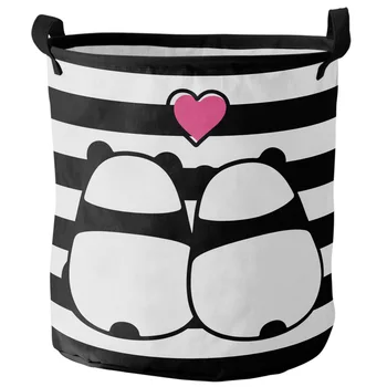 Черно-бяла раирана Сгъваема кошница за дрехи за любителите на панди Голям капацитет, Водоустойчив Органайзер за съхранение на детски играчки, чанта за съхранение