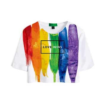 ЛГБТ Дъгата флаг, Лесбийки, Гейове, 3D Съкратен топ, Тениска, Лятна Бързосъхнеща тениска, Дамски Укороченная риза в стил Харадзюку, Градинска Облекло