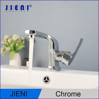 Смесител за мивка JIENI за баня със Специална форма, монтирани на бортике, за да се отцеди водата, хромиран, с един отвор, с кранове за топла и студена вода
