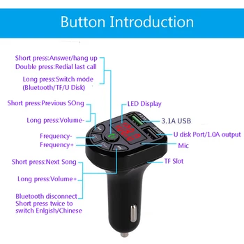 Автомобилно Bluetooth 5.0 USB 3.1 A, бързо зарядно устройство, Mp3-предавател, плейър, U-диск FM предизвикателство, Поддръжка на Bluetooth хендсфри Автомобилно Bluetooth 5.0 USB 3.1 A, бързо зарядно устройство, Mp3-предавател, плейър, U-диск FM предизвикателство, Поддръжка на Bluetooth хендсфри 2