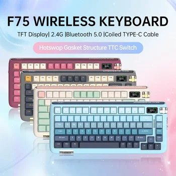 Мини ръчна детска клавиатура F75 RGB, синия ключ, 75 комбинации, Игра за компютър, КОМПЮТЪР, лаптоп, сменяем кабел, навити TYPE-C