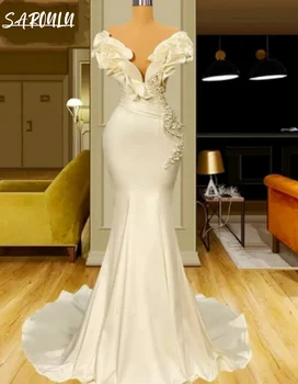 Иллюзионный Хавлия на Булката с V-образно деколте, Елегантен Класически Вечерна Рокля с дължина до пода, Модерни Сватбени рокли с Къс ръкав Vestidos De Новия