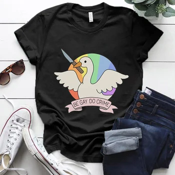 Be Gay Do Crime Goose Тениска Дамска Тениска с къс ръкав ЛГБТ Pride Месец Забавна Тениска Дамски Мъжки Ulzzang Дамски Блузи Тениска