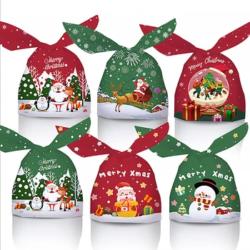 50шт Коледни пакети за шоколадови Бонбони с Кроличьими Уши, Пластмасови Опаковки за шоколадови Бонбони с Анимационни Дядо Коледа и Снеговиком, Коледни сладки, Подаръци, Опаковъчни материали