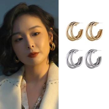 Модни Корейски Метални Елегантни Дамски обеци-халки 2023, Нова Реколта Обеци с Геометричен модел Златен цвят, Бижута Brincos, подарък