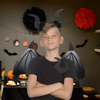 1 Комплект Подходящи крилата на дявола с лента за коса, облекло за Хелоуин, регулируема ultralight костюм за cosplay за Хелоуин, реквизит за снимки