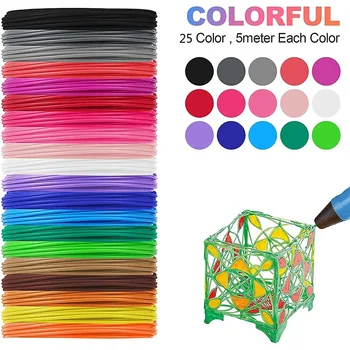 25 Цвята Конци за попълване на 3D-химикалки PLA премиум-конци 1,75 мм за 3D-принтер/3D Химикалки, всеки цвят е 16 Фута