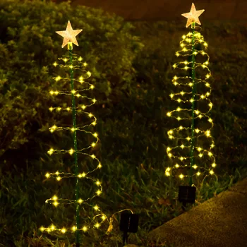 Улично осветление за Коледно Водоустойчив Светлини на слънчеви батерии Уличен светещи Градински стълб за новогодишна украса на Градината