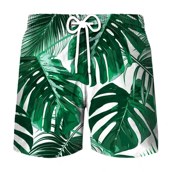 Плажно облекло с 3D принтом листа, бързосъхнеща Плажни дрехи за морски курорт, Персонални мъжки хавайски ежедневни шорти за сърф, Летни спортни панталони
