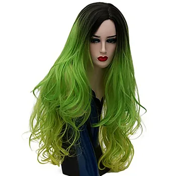 Дамски синтетични косата Омбре Дълги Вълнообразни Костюм Cosplay Перука с Виолетов Зелен Син Розов Дъгата на Разположение 23 цвят