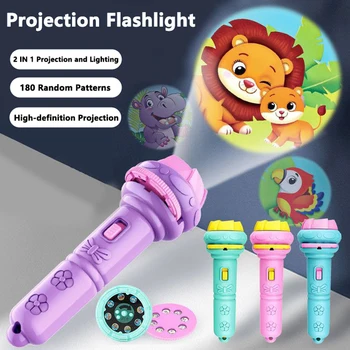Детски проектор-фенерче с 80 рисунки, детски прожекционен фенерче, играчка, Книжка с приказки на нощта, прожекционни играчки за ранно образование