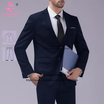 (Индивидуален размер и цвят) Класически Бизнес костюми За мъже, оборудвана комплект панталон от 2 теми, Сватбен Смокинг на Младоженеца, Terno Masculinos Completo